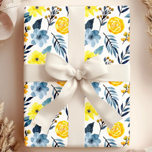 Papier Cadeau Aquarelle Marine Boho jaune Floral Flower