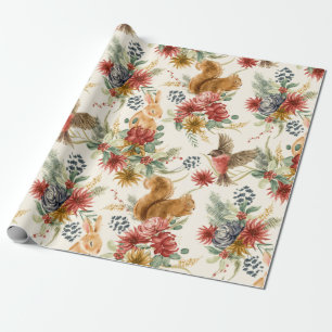 Papier Cadeau Aquarelle mignonne Bois Animaux Motif Floral