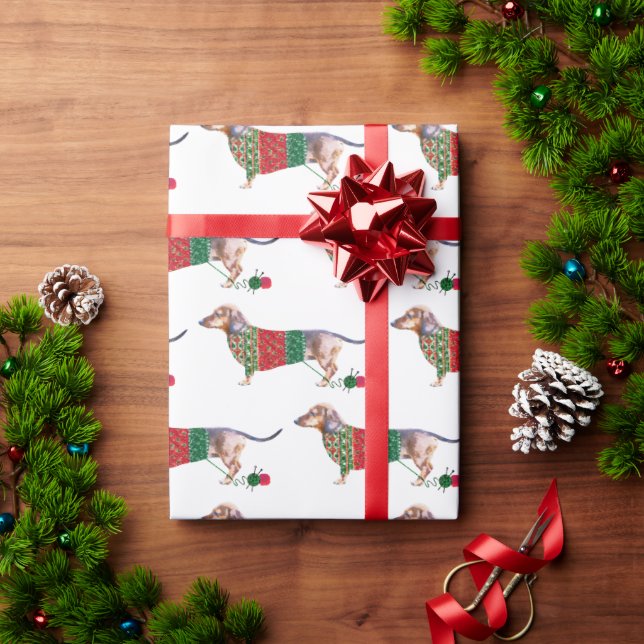 Papier Cadeau Aquarelle mignonne Dachshund Chien dans le saut de (Cadeau de vacances)