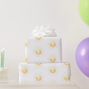 Papier Cadeau Aquarelle mignonne souriante Jaune soleil enfants