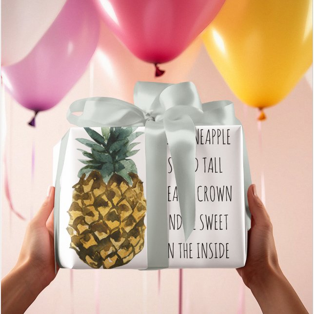 Papier Cadeau Aquarelle moderne ananas et citation amusante posi (Créateur téléchargé)
