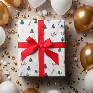 Papier Cadeau Aquarelle moderne Noël Arbre rouge vert