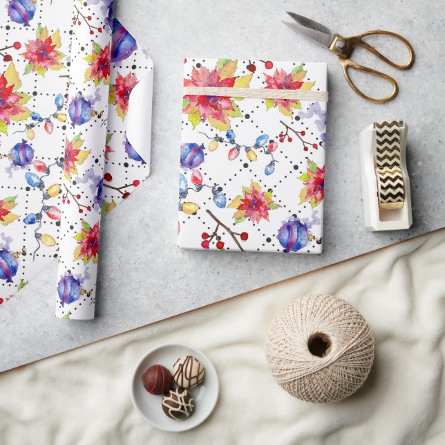 Papier Cadeau Aquarelle moderne Noël Fête Motif Floral (Artisanat)