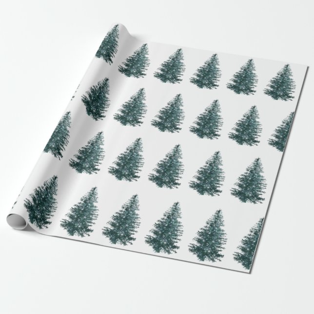 Papier Cadeau Aquarelle moderne Pine d'hiver Arbre vert Noël (Déroulé)