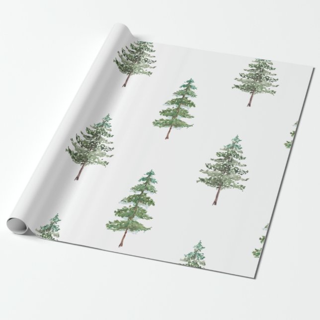 Papier Cadeau Aquarelle moderne Pine d'hiver Arbre vert Noël (Déroulé)
