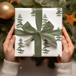 Papier Cadeau Aquarelle moderne Pine d'hiver Arbre vert Noël