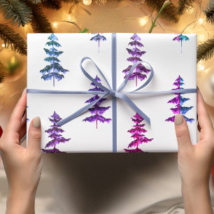 Papier Cadeau Aquarelle moderne Pine d'hiver PurpleTree Noël