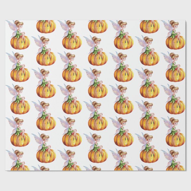 Papier Cadeau Aquarelle moderne tendance Fée et Citrouille (Plat)