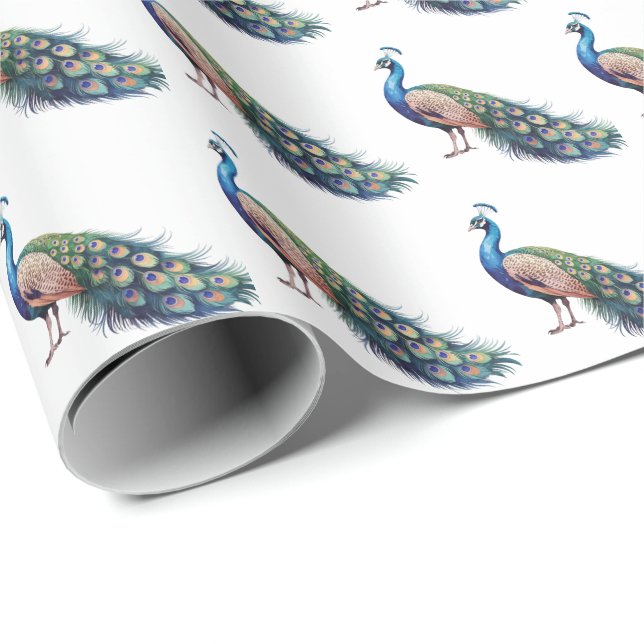 Papier Cadeau Aquarelle moderne tendance Peacock Motif (Coin rond)