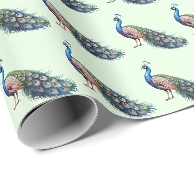 Papier Cadeau Aquarelle moderne tendance Peacock Motif (Coin rond)