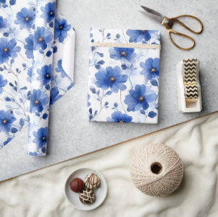 Papier Cadeau Aquarelle Motif bleu marguerite
