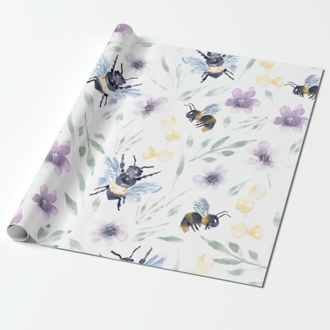 Papier Cadeau Aquarelle Motif d'abeille (Déroulé)