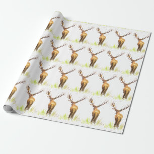 Papier Cadeau Aquarelle Motif de cerfs Noël rustique
