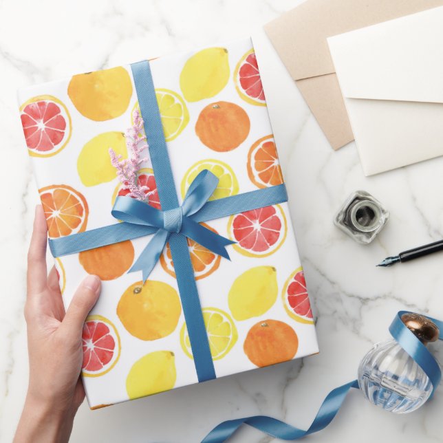 Papier Cadeau Aquarelle Motif de fruits d'agrumes (Cadeaux)