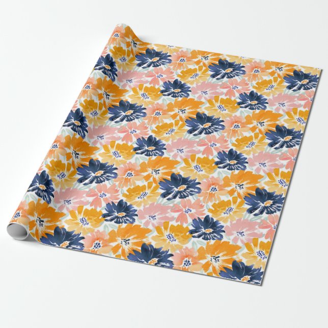 Papier Cadeau Aquarelle Motif Floral Rétro (Déroulé)