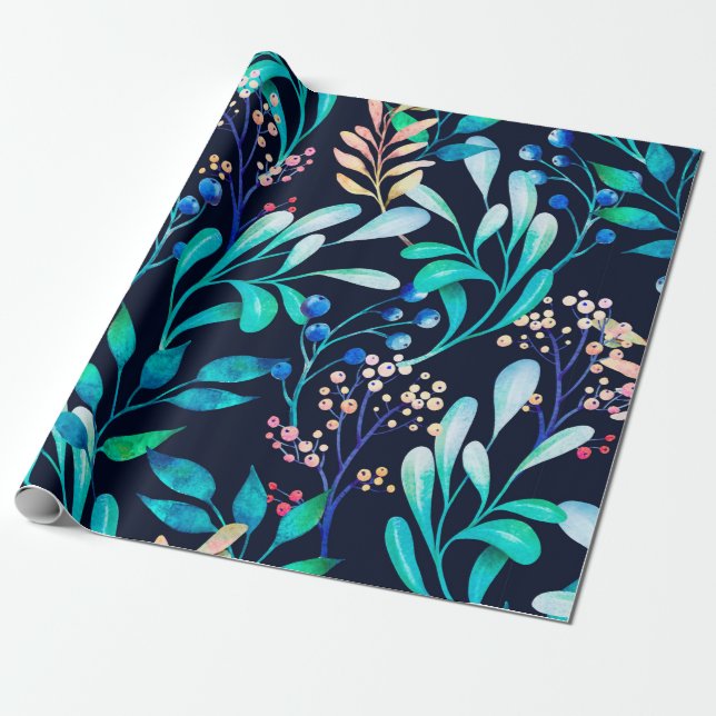 Papier Cadeau Aquarelle motif sans couture. Botanique complexe (Déroulé)