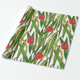 Papier Cadeau Aquarelle motif transparent avec coccinelle. Contr