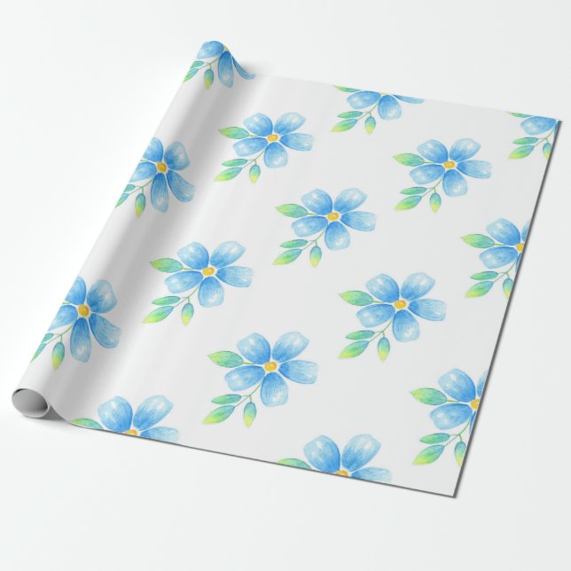Papier Cadeau Aquarelle M'Oublie Pas Motif Fleur (Déroulé)