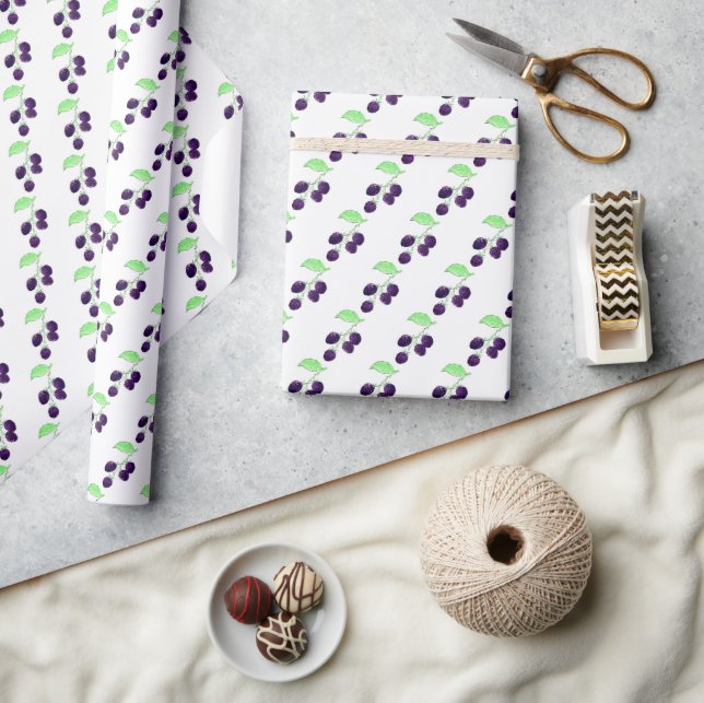 Papier Cadeau Aquarelle Mûre Violette Botanique (Artisanat)
