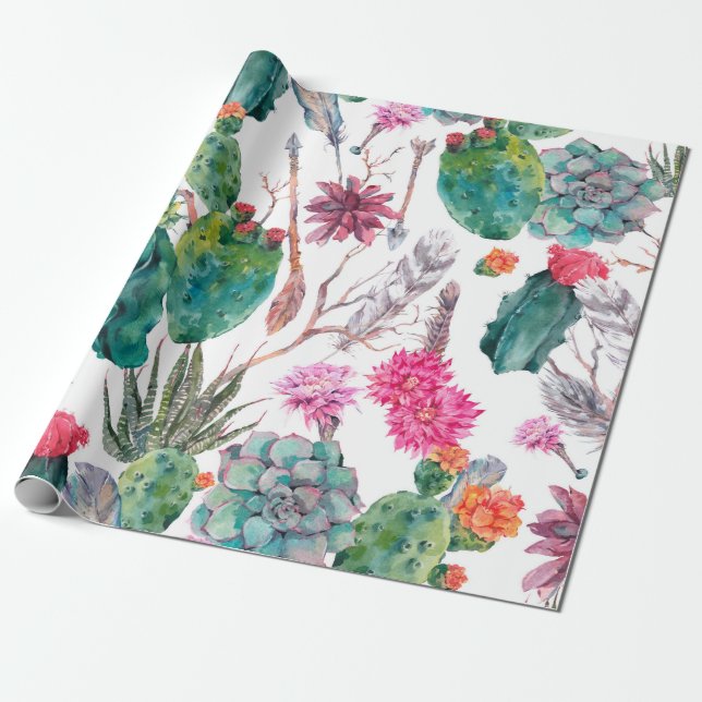 Papier Cadeau Aquarelle naturelle vintage exotique motif transpa (Déroulé)