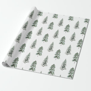 Papier Cadeau Aquarelle neige Hiver Bois arbres
