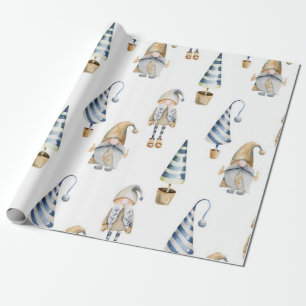 Papier Cadeau Aquarelle Noël Gnome Motif