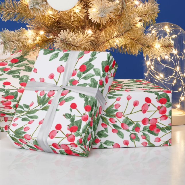 Papier Cadeau Aquarelle Noël Holly Berries vacances (Vacances)