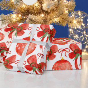 Papier Cadeau Aquarelle Noël Ornements et décorations rouges