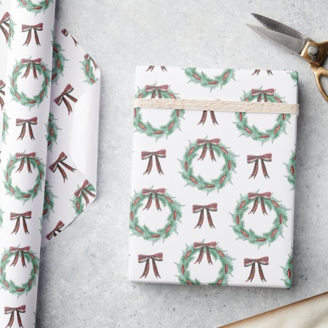 Papier Cadeau Aquarelle Noël Plaid Bow Garland (Créateur téléchargé)