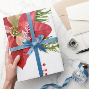 Papier Cadeau Aquarelle Noël Pointsettia Fleurs Floral W