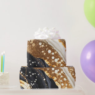 Papier Cadeau Aquarelle Noir & Or Parties scintillant Agate Encr