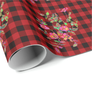 Papier Cadeau Aquarelle noire rouge classique motif plaid