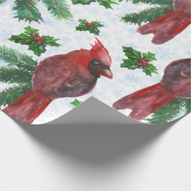 Papier Cadeau aquarelle Oiseau cardinal rouge (Coin)
