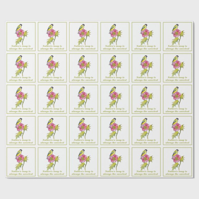 Papier Cadeau Aquarelle Oiseau et fleurs (Plat)