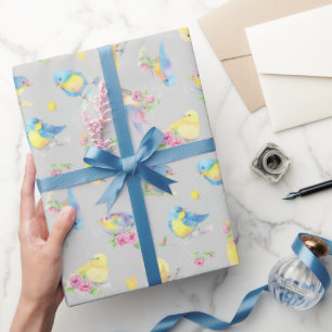 Papier Cadeau Aquarelle Oiseaux et fleurs Motif sans couture