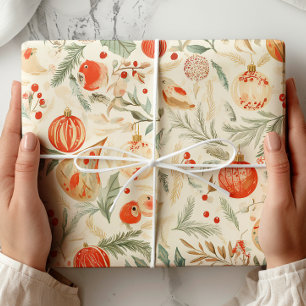 Papier Cadeau Aquarelle Oiseaux Vintage Noël
