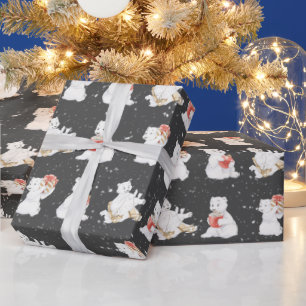 Papier Cadeau Aquarelle Ours Polaires Dans Les Snowflakes