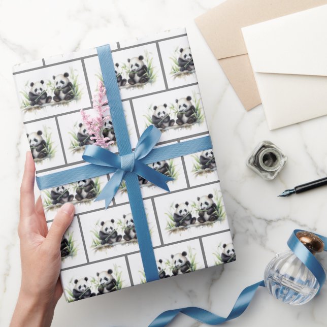 Papier Cadeau Aquarelle Panda Bears (Cadeaux)