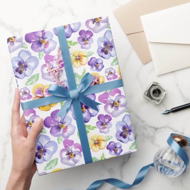 Papier Cadeau Aquarelle Pansy Flowers (Cadeaux)