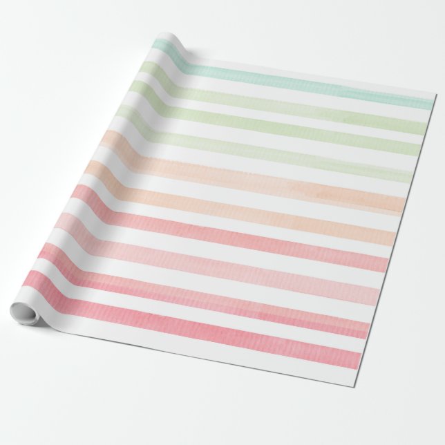 Papier Cadeau Aquarelle Pastel Arc-en-ciel papier rayé 2 (Déroulé)