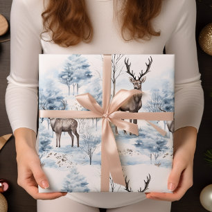 Papier Cadeau Aquarelle Pastel Deer Sage Vert hiver