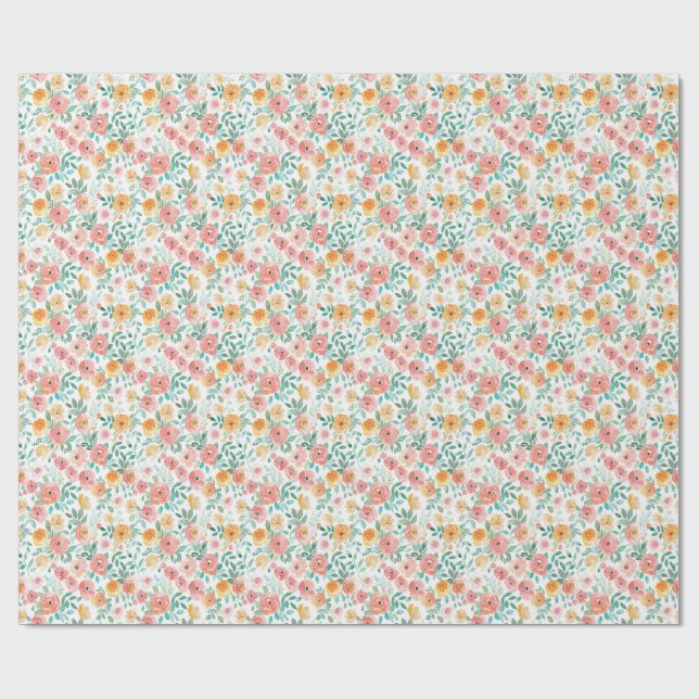 Papier Cadeau Aquarelle Pastel Floral (Plat)