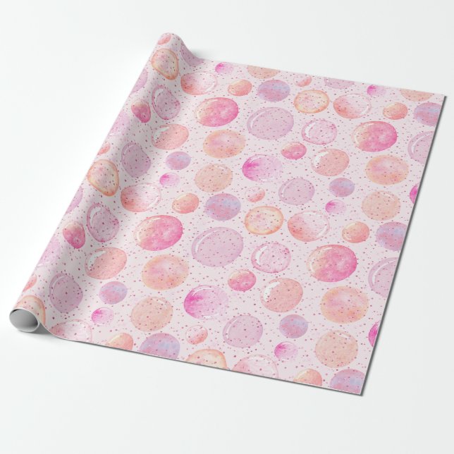 Papier Cadeau Aquarelle Pastel Rose Peach Bubble points de Parti (Déroulé)