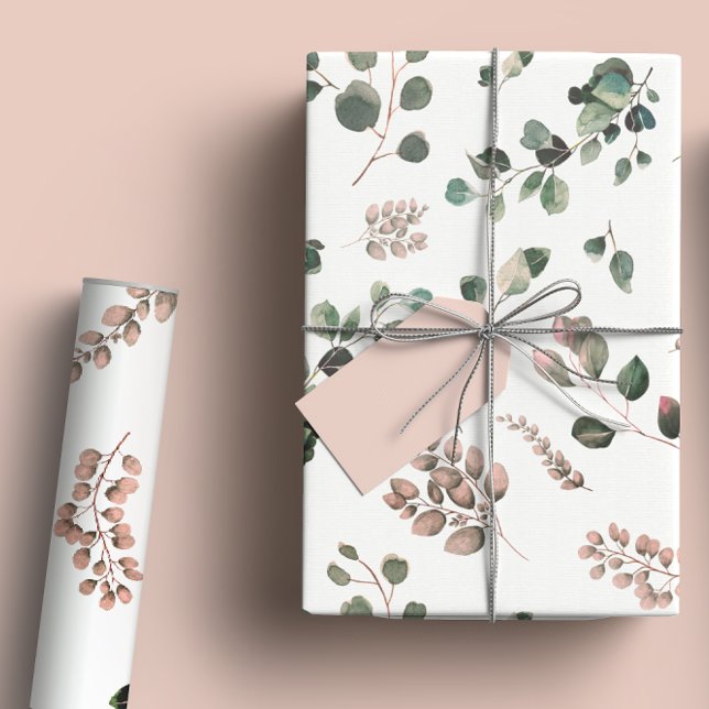 Papier Cadeau Aquarelle Pastel Rose & Sage Vert Eucalyptus (Créateur téléchargé)