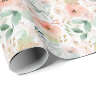 Papier Cadeau Aquarelle Pêcher Floral Élégant Romantique