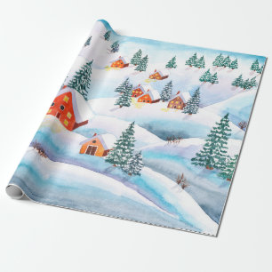 Papier Cadeau Aquarelle peinte à la main illustration de l'hiver