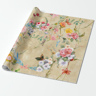 Papier Cadeau Aquarelle peinture feuille et fleurs, sans soudure