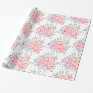 Papier Cadeau Aquarelle Peonis Rose Peach Floral Boho