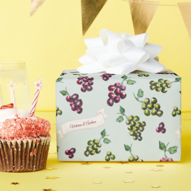Papier Cadeau Aquarelle personnalisée élégante de raisins de vig (Fête d'anniversaire)