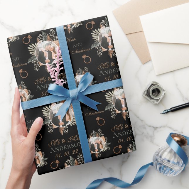 Papier Cadeau Aquarelle personnalisée Floral Bride & Groom Noir (Cadeaux)